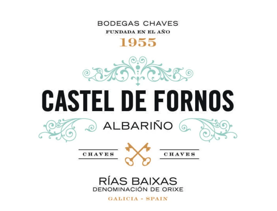 Botella de Albariño Castel de Fornos, vino seco de Rías Baixas.