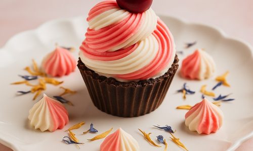 Cupcake tropical con chocolate, coco y cereza: un hechizo pastelero con frescura encantada.